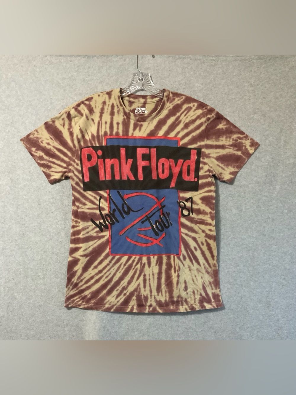 Pink Floyd Brown Tie-Dye World Tour '87 Tee with Red & Blue Graphic  SZ L
